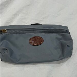 Gray Leather-Trimmed Longchamp zippered bag